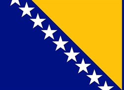 [ai] The flag of Bosnia and Herzegovina featuring a blue field with a diagonal yellow triangle and white stars arranged along the hypotenuse.